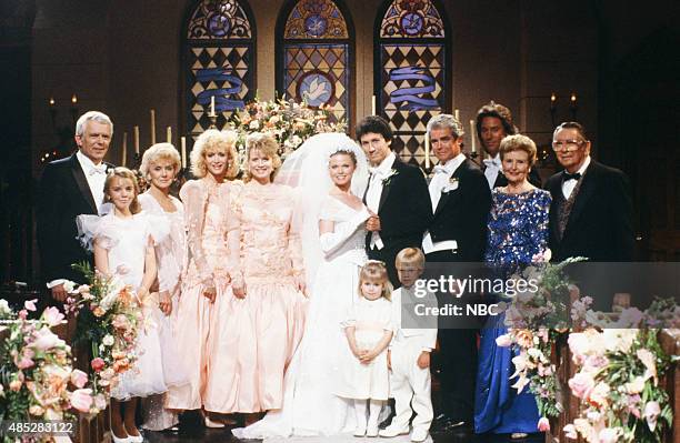 Kimberly Brady & Shane Donovan Wedding" -- Pictured: Frank Parker as Shawn Brady, Christie Clark as Carrie Brady Reed, Peggy McCay as Caroline Brady,...