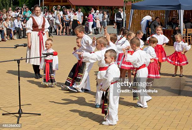 children from kindergarten in folk costume from czech republic - czech republic wine stock pictures, royalty-free photos & images