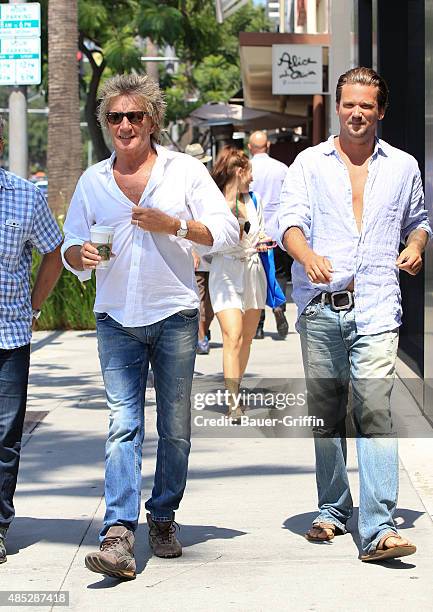 Rod Stewart and Sean Stewart are seen on August 26, 2015 in Los Angeles, California.