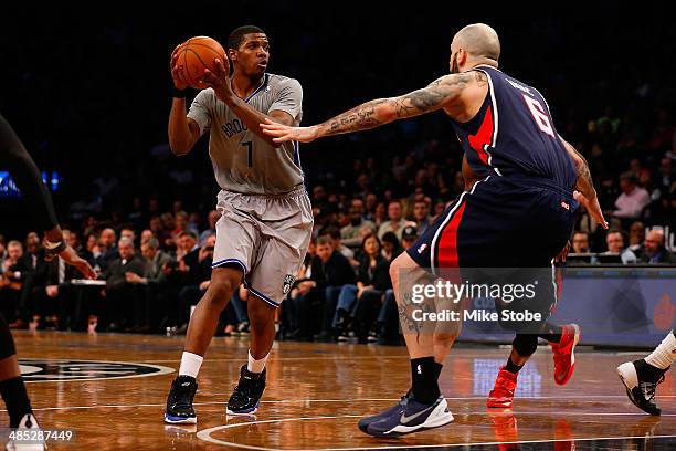 Joe Johnson of the Brooklyn Nets in action against the Atlanta Hawks at Barclays Center on April 11, 2014 in New York City. NOTE TO USER: User...