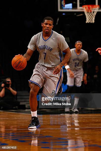 Joe Johnson of the Brooklyn Nets in action against the Atlanta Hawks at Barclays Center on April 11, 2014 in New York City. NOTE TO USER: User...