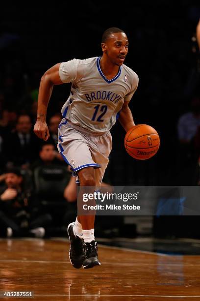 Marquis Teague of the Brooklyn Nets in action against the Atlanta Hawks at Barclays Center on April 11, 2014 in New York City. NOTE TO USER: User...