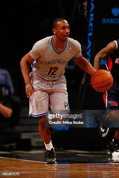 Marquis Teague of the Brooklyn Nets in action against the Atlanta Hawks at Barclays Center on April 11, 2014 in New York City. NOTE TO USER: User...