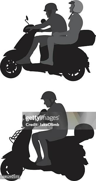 moped rider silhouettes - motor scooter stock illustrations