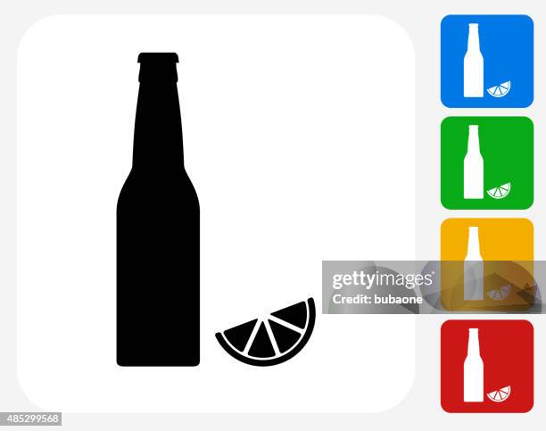 beer bottle and lime icon flat graphic design - dark beer stock illustrations