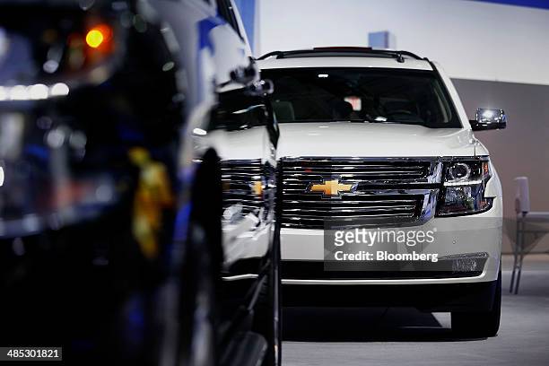 The Chevrolet 2015 Tahoe sports utility vehicle is displayed during the 2014 New York International Auto Show in New York, U.S., on Thursday, April...