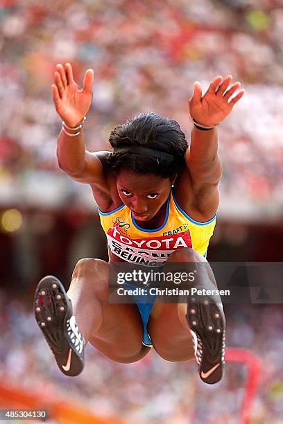 Khaddi Sagnia of Sweden competes in the Women's Long Jump qualification during day six of the 15th IAAF World Athletics Championships Beijing 2015 at...