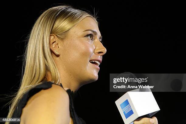 Tennis player Maria Sharapova speaks at Rally On The River presented by American Express, featuring Maria Sharapova, John Isner, Monica Puig and DJ...