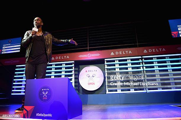 Jay Pharaoh performs at the 2nd Annual Delta OPEN Mic With Serena Williams at Arena on August 26, 2015 in New York City.