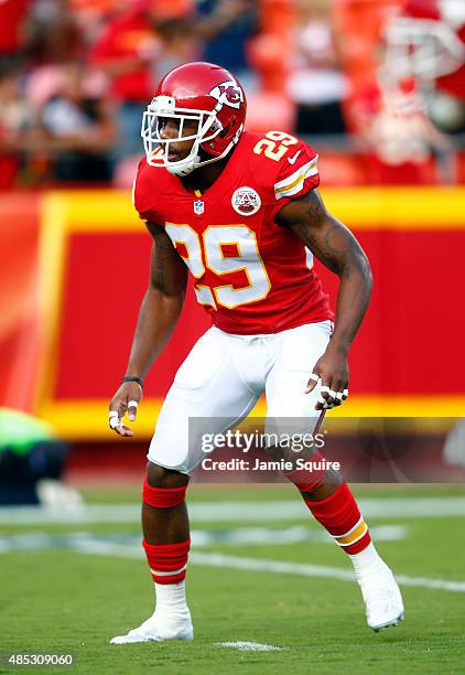 Strong safety Eric Berry of the Kansas City Chiefs warms up prior to the preaseason game against the Seattle Seahawks at Arrowhead Stadium on August...