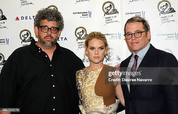 Writer/Director Neil LaBute, actress Alice Eve and actor Matthew Broderick attend The Friars Club Presents An Evening With 'Dirty Weekend' at The...