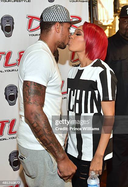 Monica Brown and Shannon Brown attend Monica's meet and greet showcasing her single "Just Right for Me" at DTLR at Cramp Creek on August 26, 2015 in...