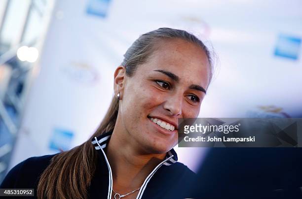 Tennis player Monica Puig attends 2015 American Express Rally On the River at Pier 97 on August 26, 2015 in New York City.