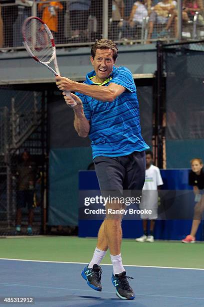 Former world No. 1 doubles player Jonas Bjorkman during the Johnny Mac Tennis Project 2015 Benefit Matches at Randall's Island on August 26, 2015 in...