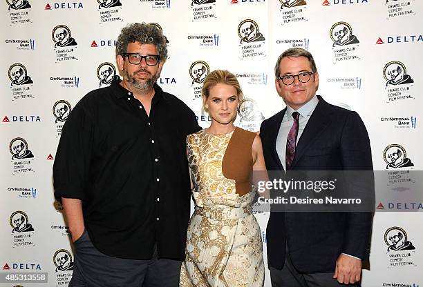 Writer/Director Neil LaBute, actress Alice Eve and actor Matthew Broderick attend The Friars Club Presents An Evening With 'Dirty Weekend' at The...