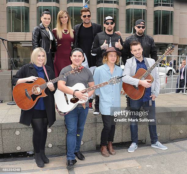 Jessie J, Delta Goodrem, Ricky Martin, Joel Madden and Benji Madden Ellie Drennan, Liam Maihi, Nathan Hawes and Joe Moore during The Voice top four...