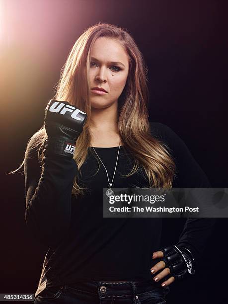 Bantamweight champion fighter Ronda Rousey poses for a portrait on February 18 at the Glendale Fighting Club in Glendale, California. Rousey will...