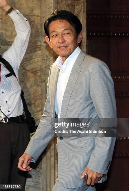 Japan Innovation Party leader Yorihisa Matsuno attends the party executive meeting at the diet on August 27, 2015 in Tokyo, Japan. Osaka Prefecture...