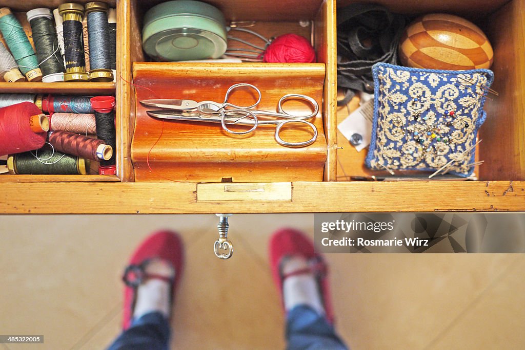 Sewing drawer seen from above