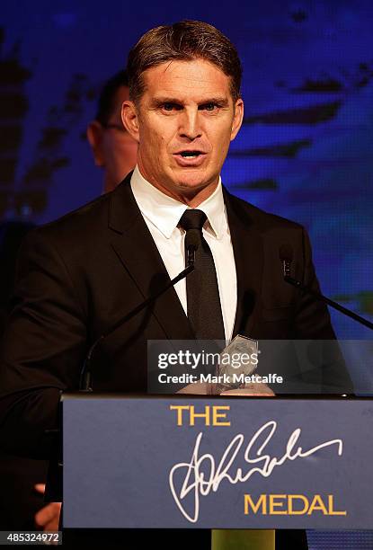 Tim Horan is inducted into the Wallaby Hall of Fame during the John Eales Medal at Royal Randwick Racecourse on August 27, 2015 in Sydney, Australia.