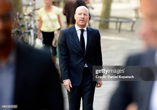 Bayern Munich sporting director Matthias Sammer attends the Gerhard Mayer-Vorfelder Memorial Service at St. Eberhard Church on August 27, 2015 in...