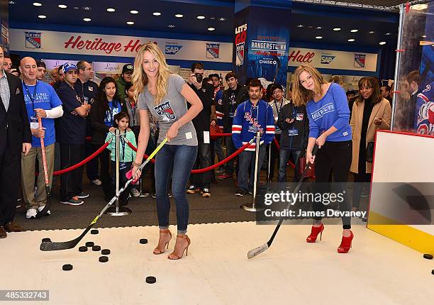 Hannah Ferguson and Jessica Perez attend the "Final Shave" Event To Launch The 2014 Rangers Beard-A-Thon at Rangerstown Hockey House on April 17,...