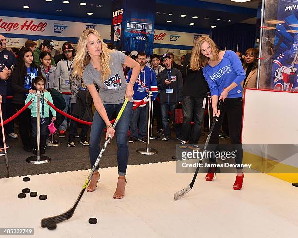 Hannah Ferguson and Jessica Perez attend the "Final Shave" Event To Launch The 2014 Rangers Beard-A-Thon at Rangerstown Hockey House on April 17,...