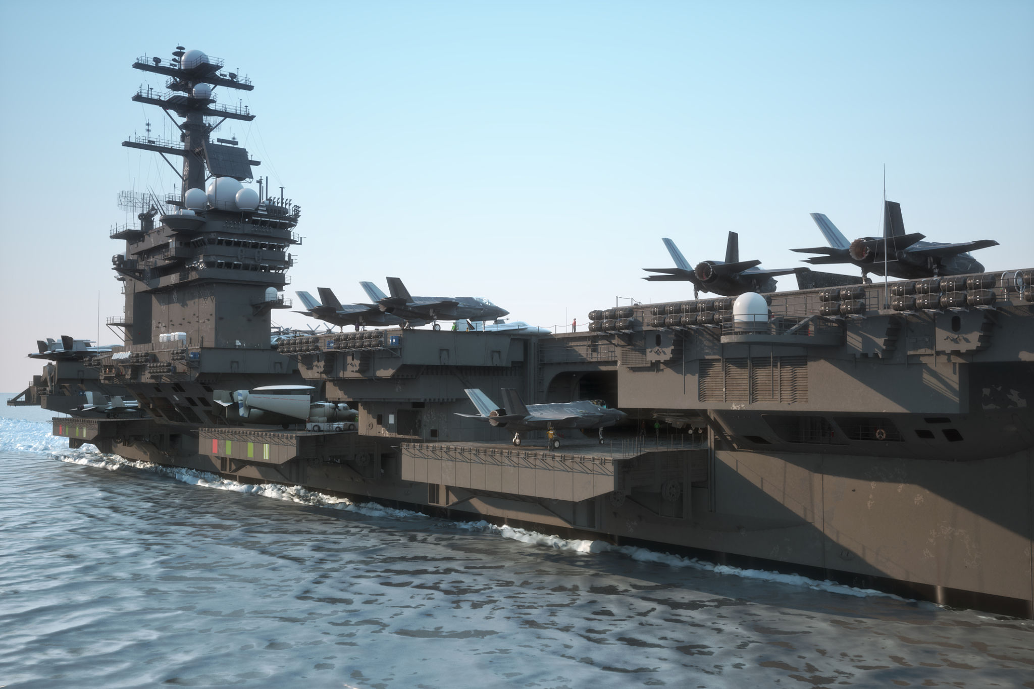 Navy aircraft carrier with a large compartment of aircraft and crew. Navy aircraft carrier with a large compartment of aircraft and crew.