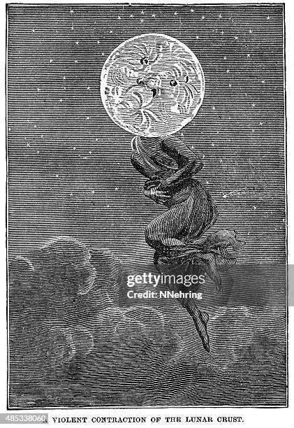 violent contraction of the lunar crust - moon goddess stock illustrations