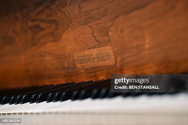 The keys of a "Bolin Grand Piano," made by Swedish designer Georg Bolin, are pictured during a photocall to promote the piano's forthcoming sale, at...