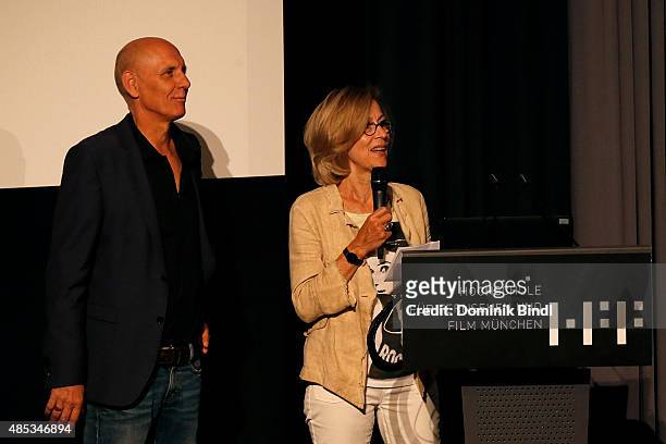 Peter Herrmann and Dagmar Hirtz attend the presentation of the Movie Im Labyrinth des Schweigens of the German film nominee for the Academy Awards...