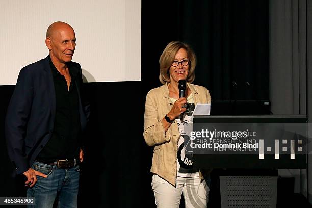 Peter Herrmann and Dagmar Hirtz attend the presentation of the Movie Im Labyrinth des Schweigens of the German film nominee for the Academy Awards...