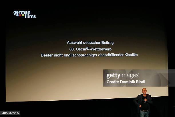 Peter Herrmann attends the presentation of the Movie Im Labyrinth des Schweigens of the German film nominee for the Academy Awards 2016 in the...