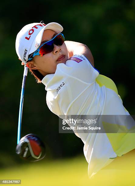 Hyo Joo Kim of South Korea hits her first shot on the 5th hole during the second round of the LPGA LOTTE Championship Presented by J Golf on April...