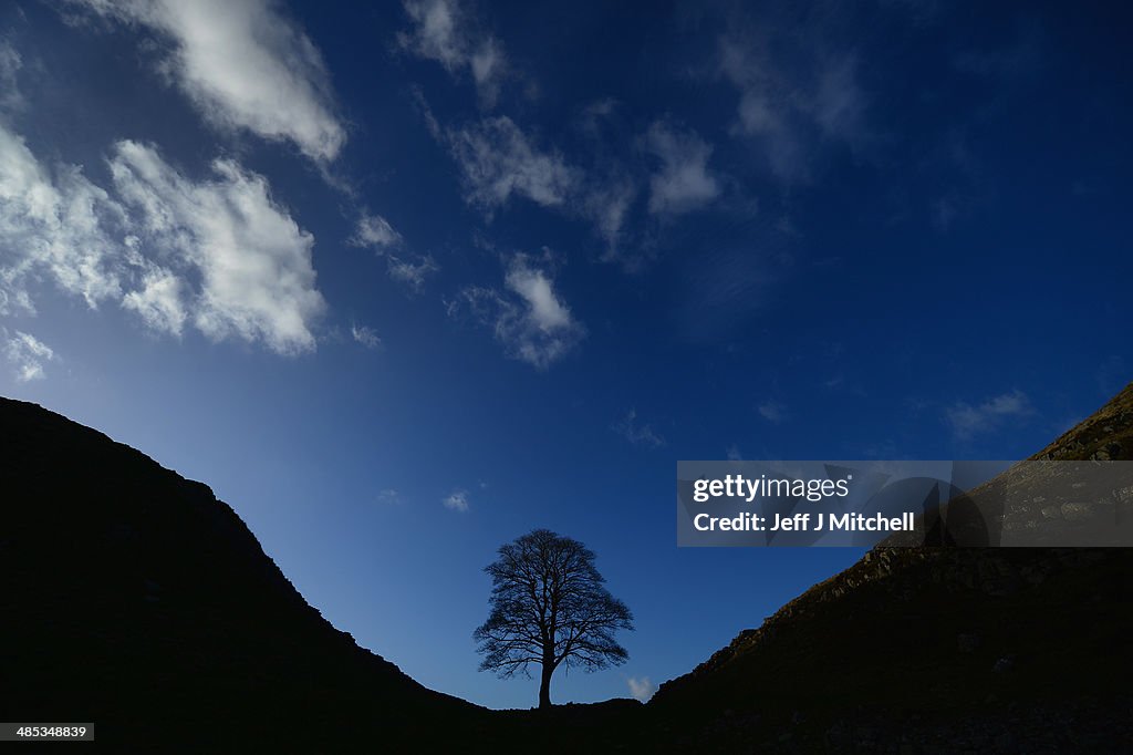 Hadrian's Wall Marking The Boundary Between England And Scotland