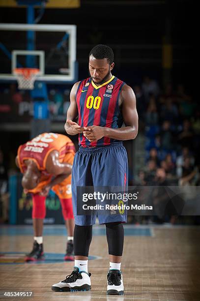 Jacob Pullen, #00 of FC Barcelona in action during the Turkish Airlines Euroleague Basketball Play Off Game 2 between FC Barcelona Regal v...