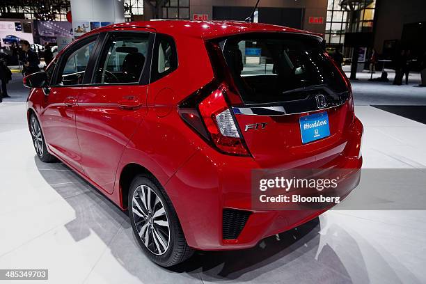 The Honda Motor Co. 2015 Fit hatchback vehicle is displayed during the 2014 New York International Auto Show in New York, U.S., on Thursday, April...