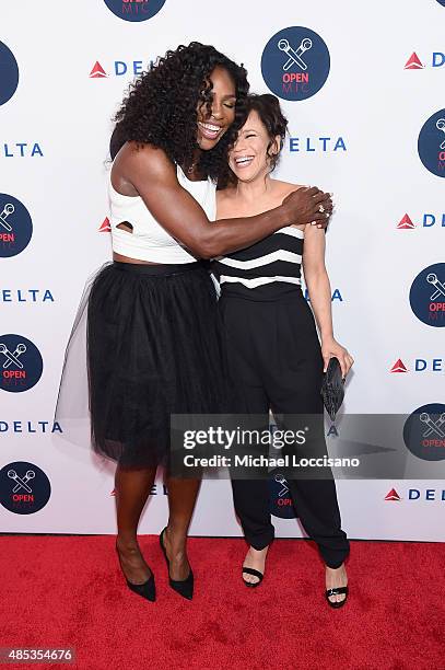 Serena Williams and Rosie Perez attend the 2nd Annual Delta OPEN Mic With Serena Williams at Arena on August 26, 2015 in New York City.