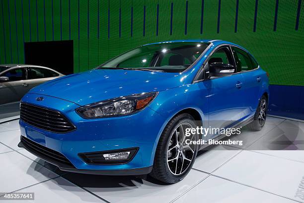 The Ford Motor Co. 2015 Focus vehicle is displayed during the 2014 New York International Auto Show in New York, U.S., on Thursday, April 17, 2014....