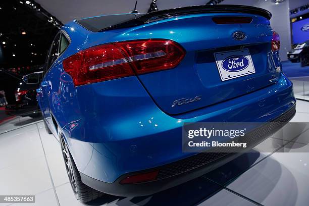 The Ford Motor Co. 2015 Focus vehicle is displayed during the 2014 New York International Auto Show in New York, U.S., on Thursday, April 17, 2014....