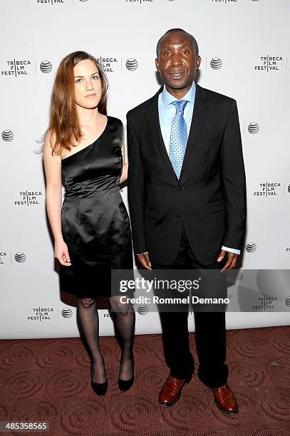 Virunga" journalist Melanie Gouby and "Virunga" subject and gorilla caretaker Andre Bauma attend the "Virunga" Premiere during the 2014 Tribeca Film...