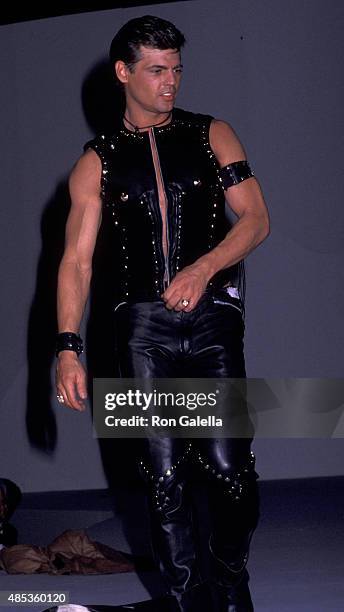 Jeff Stryker attends T. Mugler AIDS Project Fashion Show on April 23, 1992 at the Century Plaza Hotel in Century City, California.