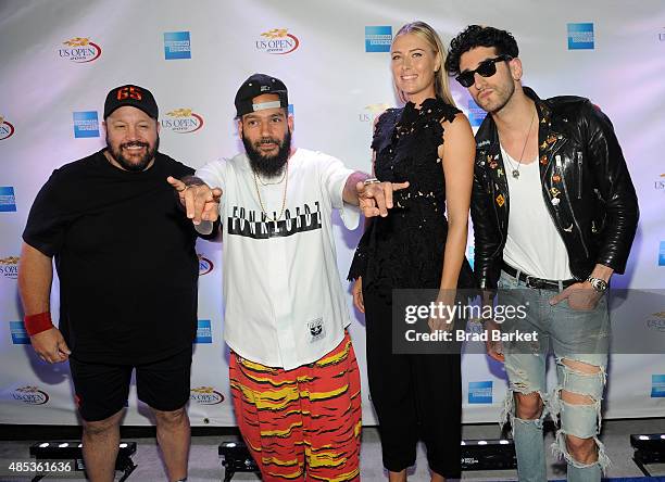 Kevin James, Chromeo's Patrick Gemayel, Maria Sharapova and Chromeo's David Macklovitch attend Rally On The River presented by American Express,...