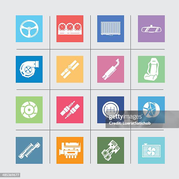 car parts icons color harmony | eps10 - car radio stock illustrations