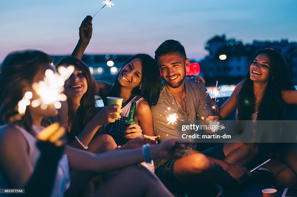 Best friends on a rooftop party