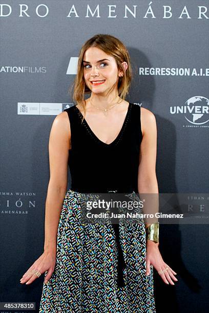 Actress Emma Watson attends the 'Regression' photocall at Villamagna Hotel on August 27, 2015 in Madrid, Spain.