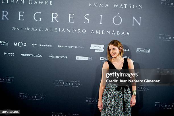 Actress Emma Watson attends the 'Regression' photocall at Villamagna Hotel on August 27, 2015 in Madrid, Spain.