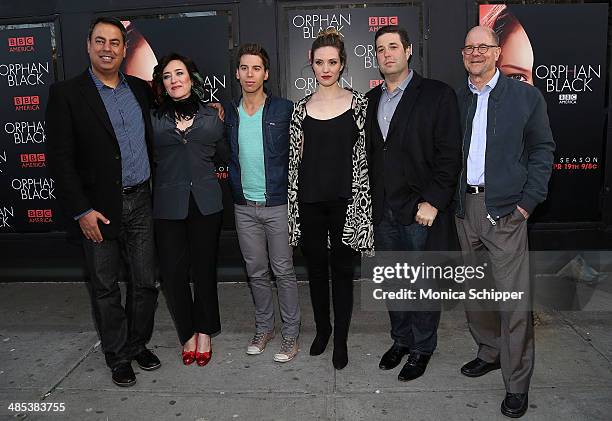 Richard DeCroce, Maria Doyle Kennedy, Jordan Gavaris, Evelyne Brochu, Matthew Stein and Perry Simon attends the "Orphan Black" premiere at Sunshine...