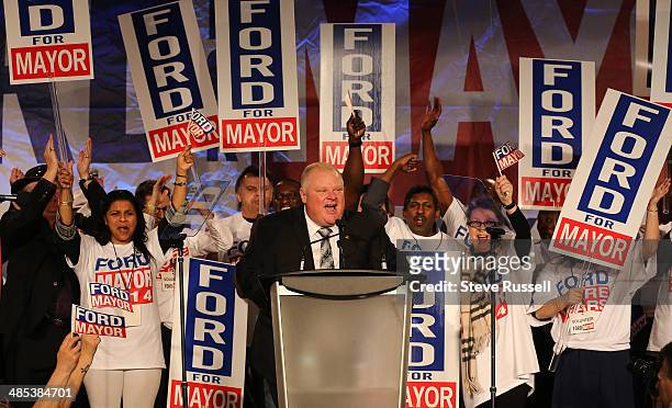 Toronto Mayor Rob Ford launches his re-election campaign at the Toronto Congress Centre in Toronto. April 17, 2014.
