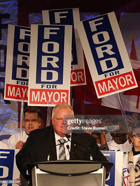 Toronto Mayor Rob Ford launches his re-election campaign at the Toronto Congress Centre in Toronto. April 17, 2014.